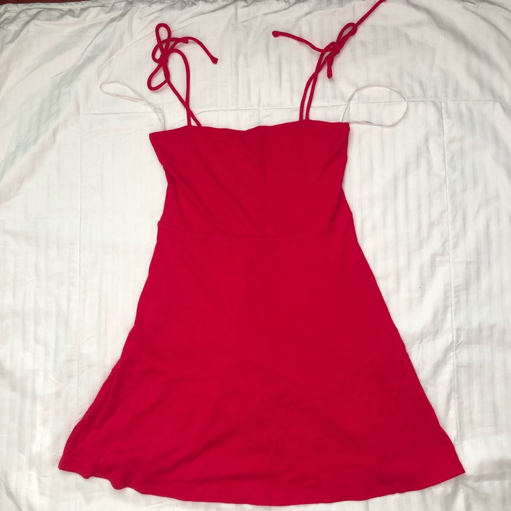 Forever 21 Red Ribbed Self-tie Cami Dress